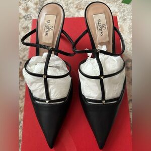 VALENTINO GARAVANI
Black Rockstud Wispy Calfskin Mules